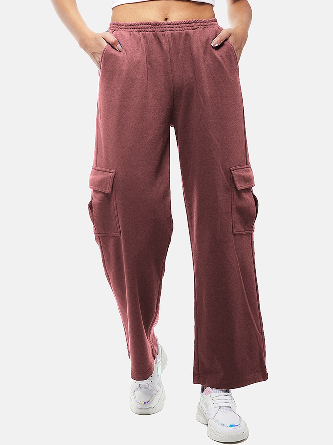 

IZF Women Loose Fit Cotton Cargos, Mauve