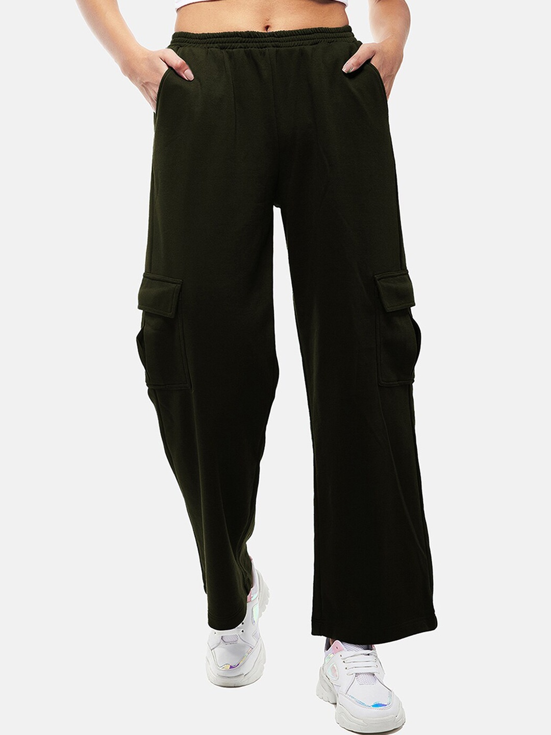 

IZF Women Loose Fit Cotton Cargos, Olive