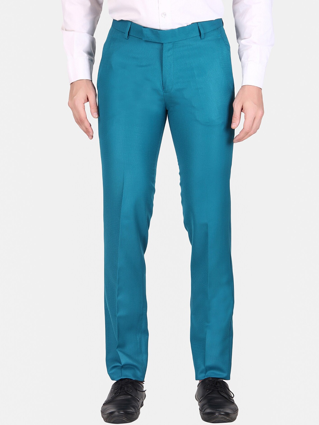 

TrulyFeb Men Mid-Rise Slim Fit Formal Trousers, Blue