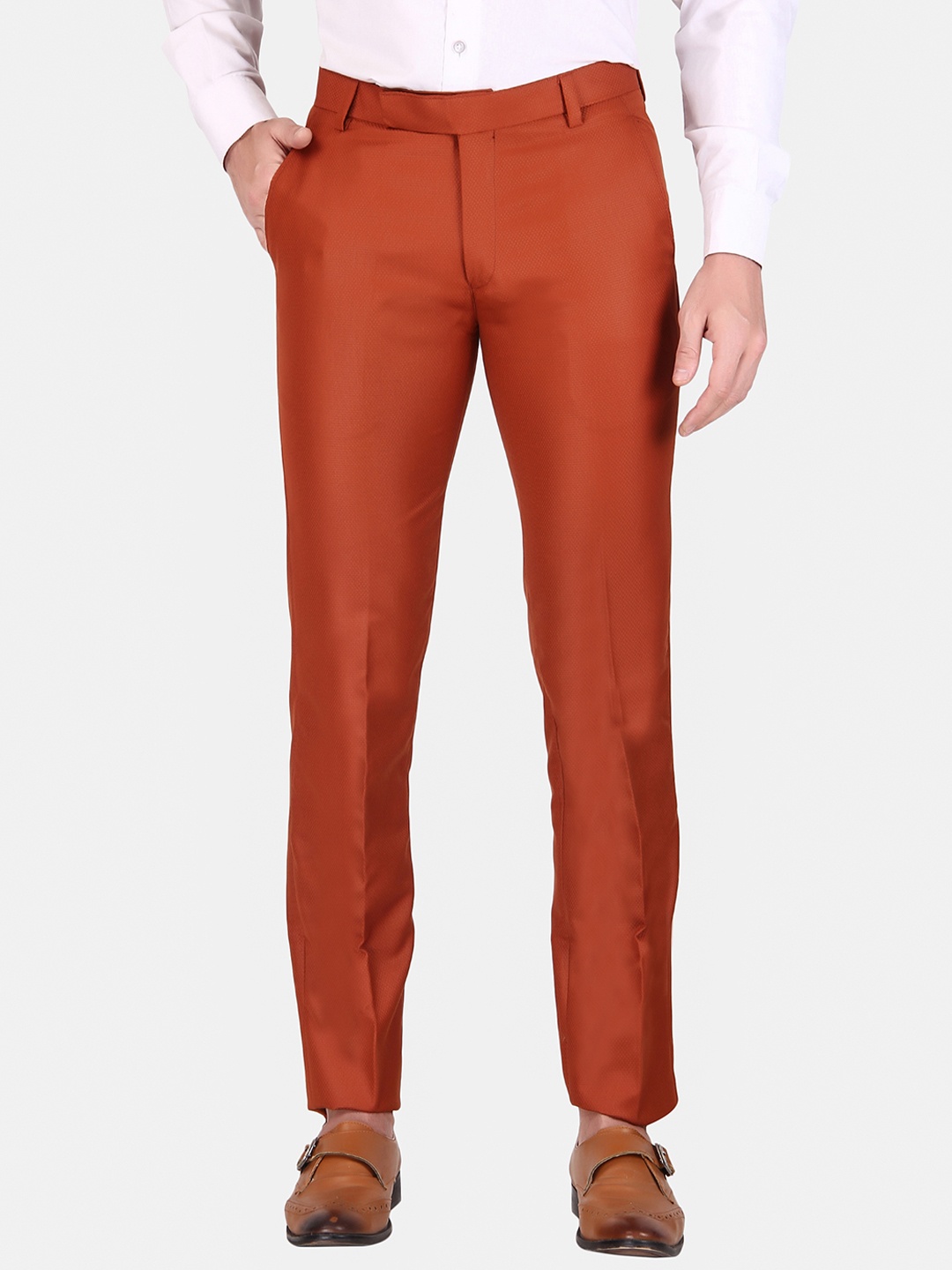 

TrulyFeb Men Mid-Rise Slim Fit Formal Trousers, Orange