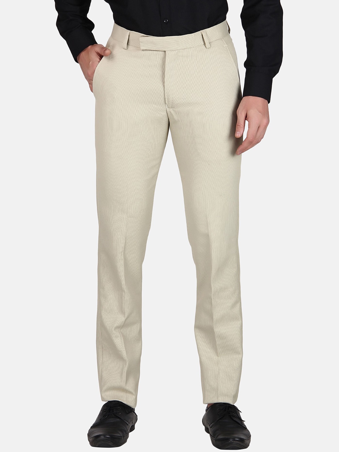 

TrulyFeb Men Mid-Rise Slim Fit Formal Trousers, Beige
