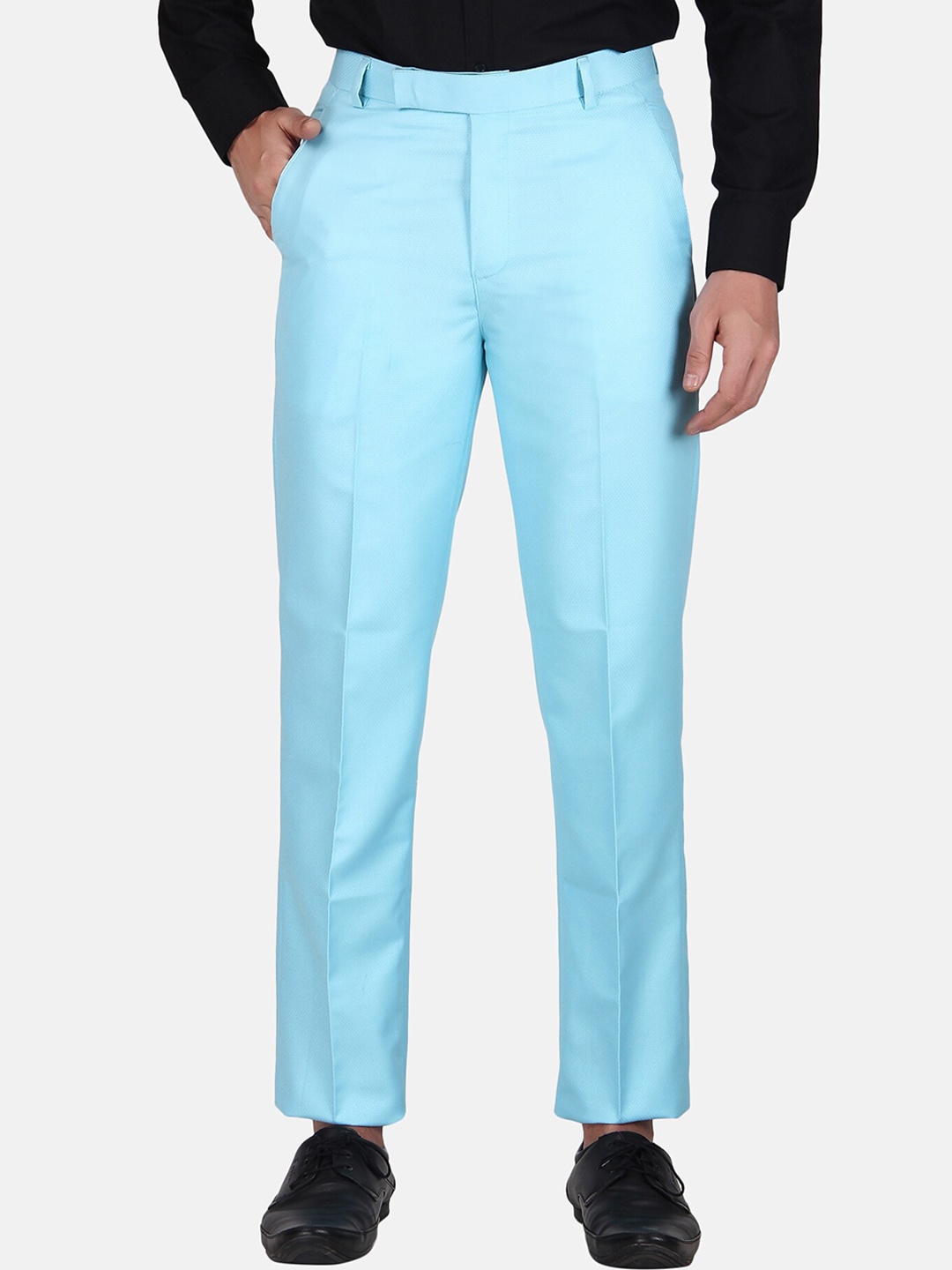 

TrulyFeb Men Mid-Rise Slim Fit Formal Trousers, Blue