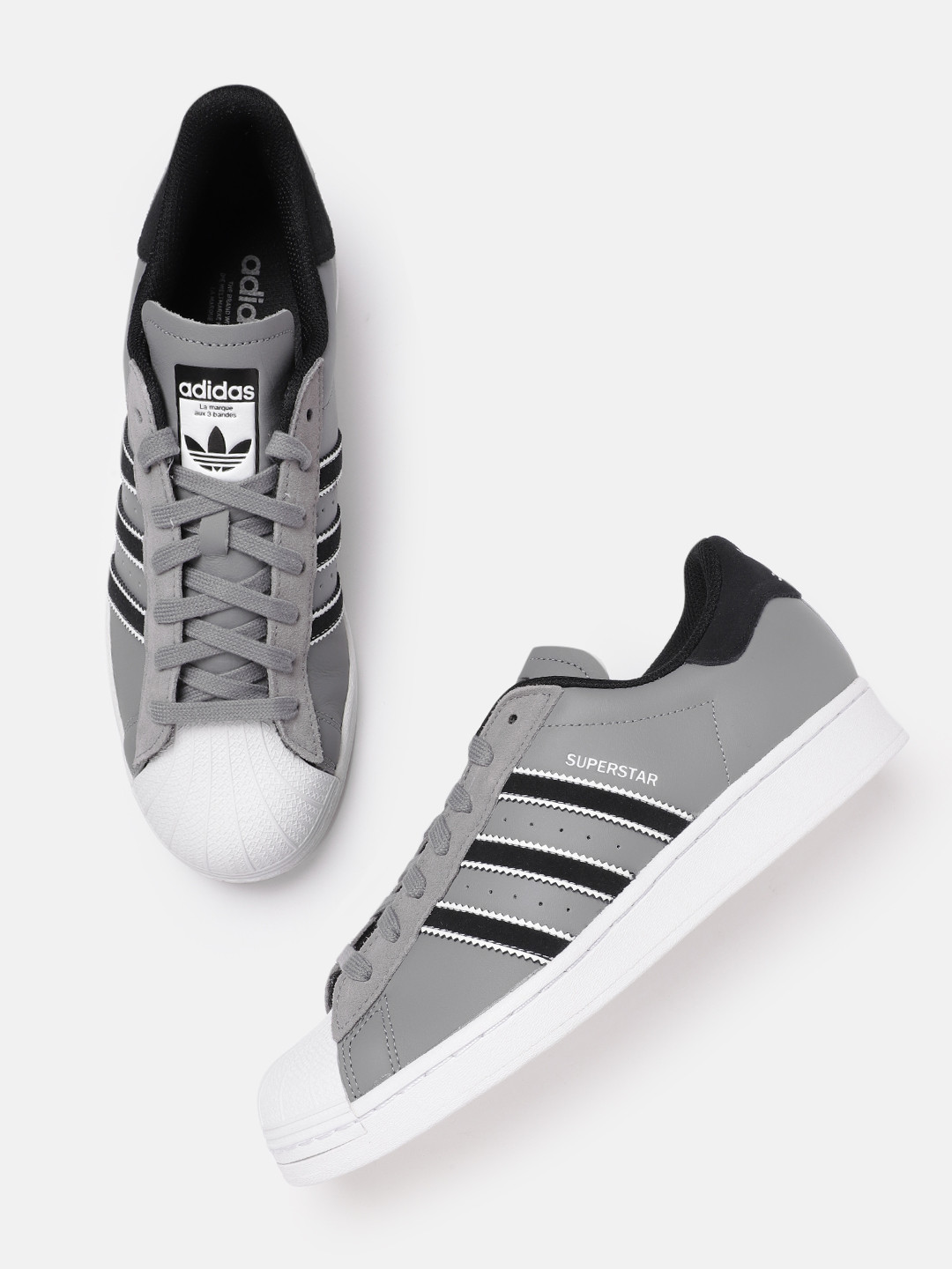 

ADIDAS Originals Men Striped Detail Leather Superstar Sneakers, Grey