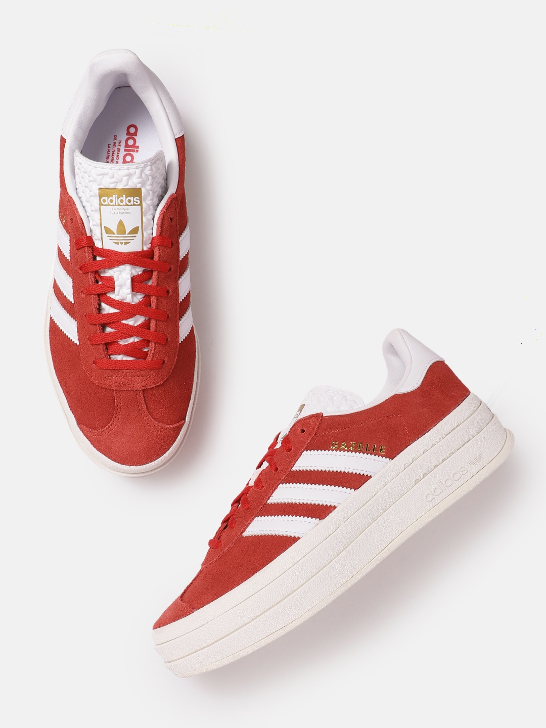 

ADIDAS Originals Women Striped Suede Gazelle Bold Sneakers, Red
