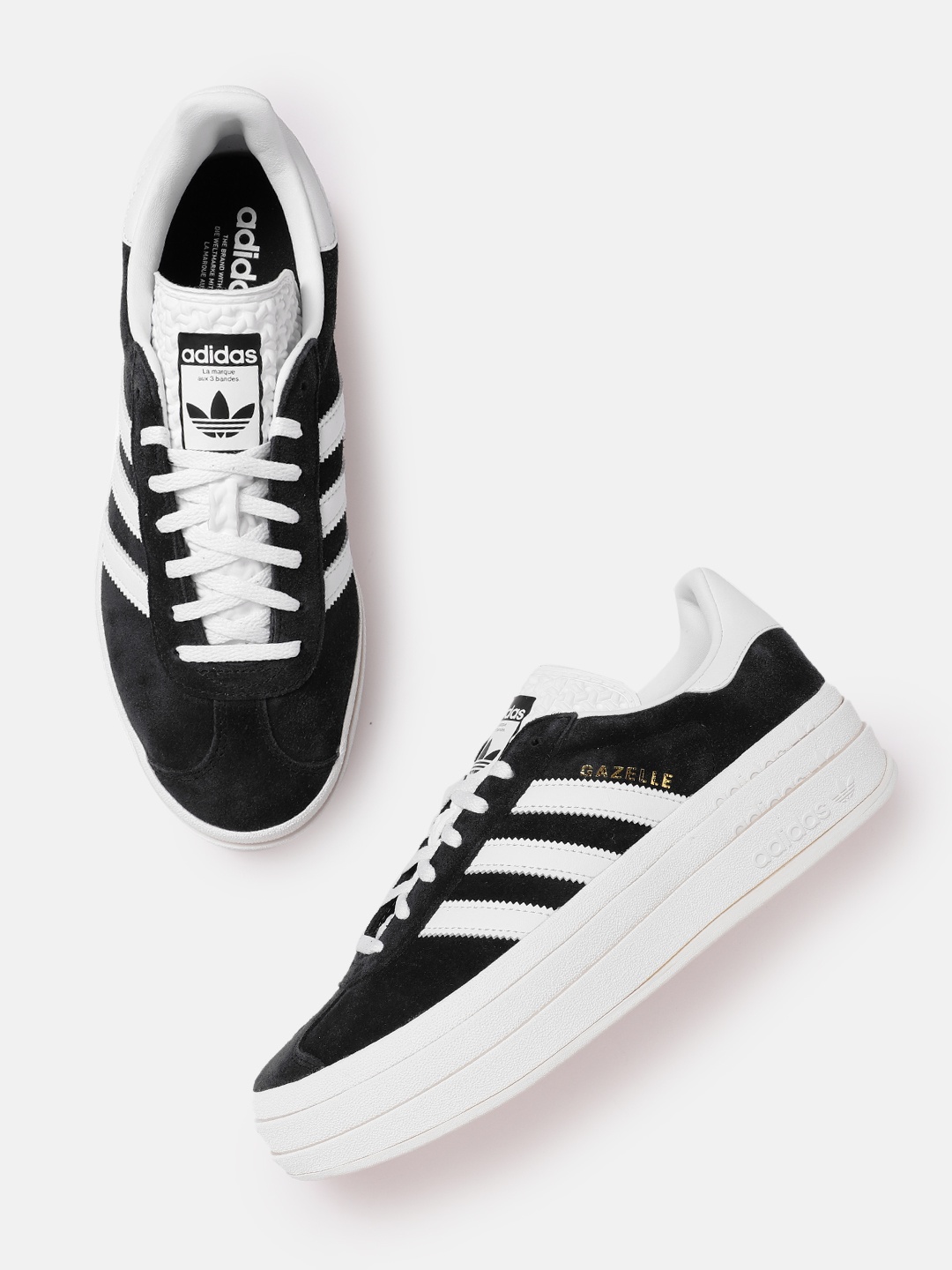 

ADIDAS Originals Women Striped Suede Gazelle Bold Sneakers, Black