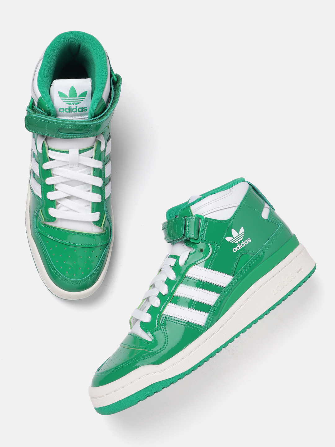 

ADIDAS Originals Men Striped Forum Mid-Top Leather Sneakers, Green