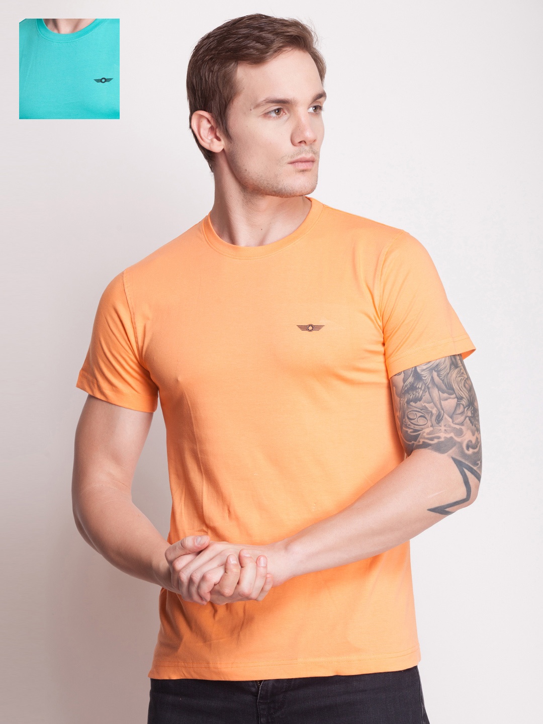 

Force NXT Pack of 2 Solid Round Neck Super Combed Cotton T-shirts, Orange
