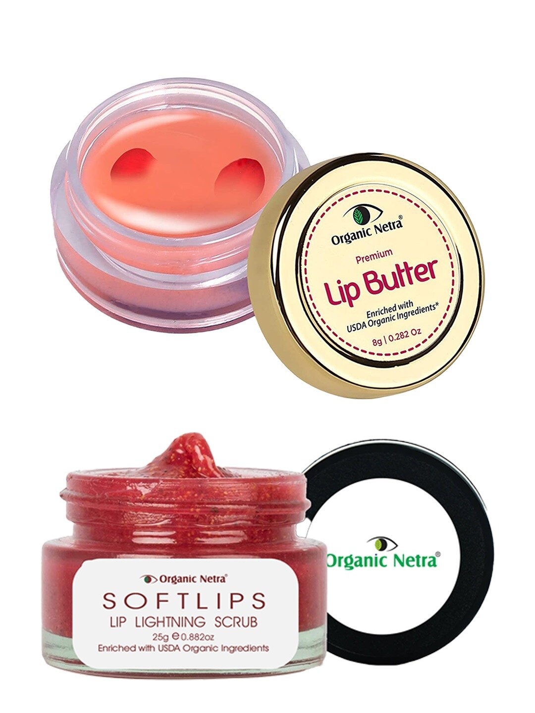 

Organic Netra Lip Lightening Scrub 25 g & Premium Lip Butter 8 g Combo, Pink