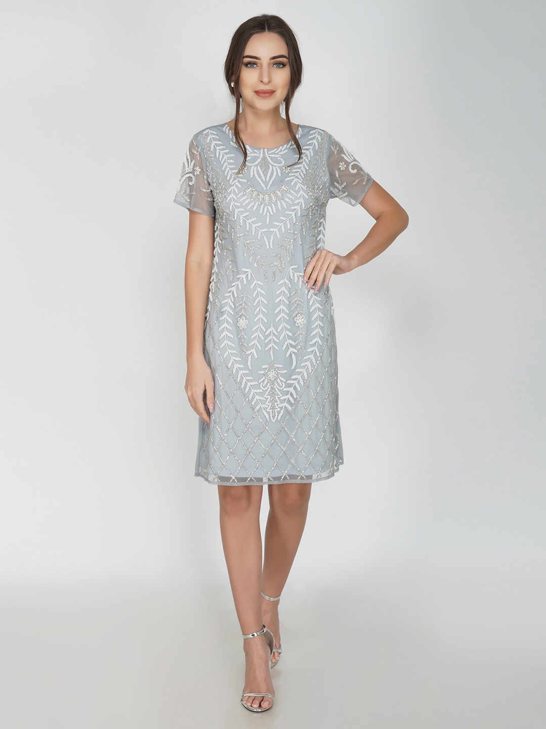 

ATTIC SALT Embroidered Sheath Dress, Grey