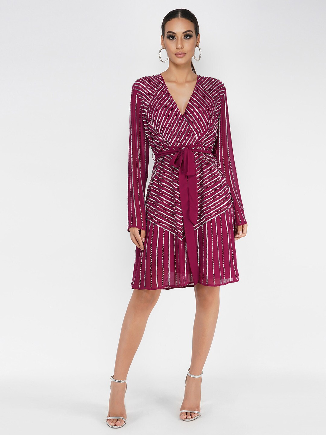 

ATTIC SALT Sequined Striped Fit & Flare Dress, Violet