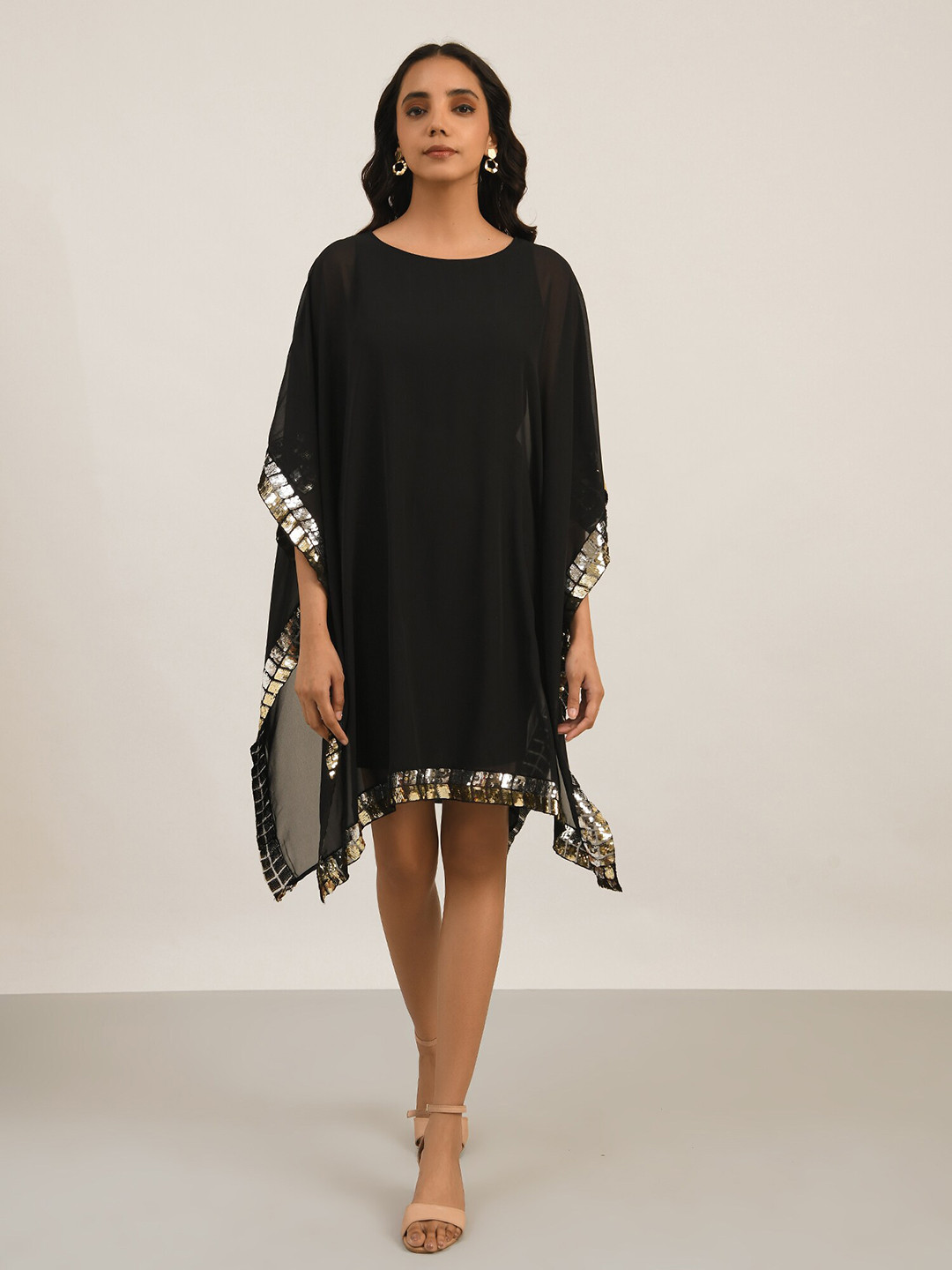 

ATTIC SALT Embellished Sequined Kaftan Dress, Black