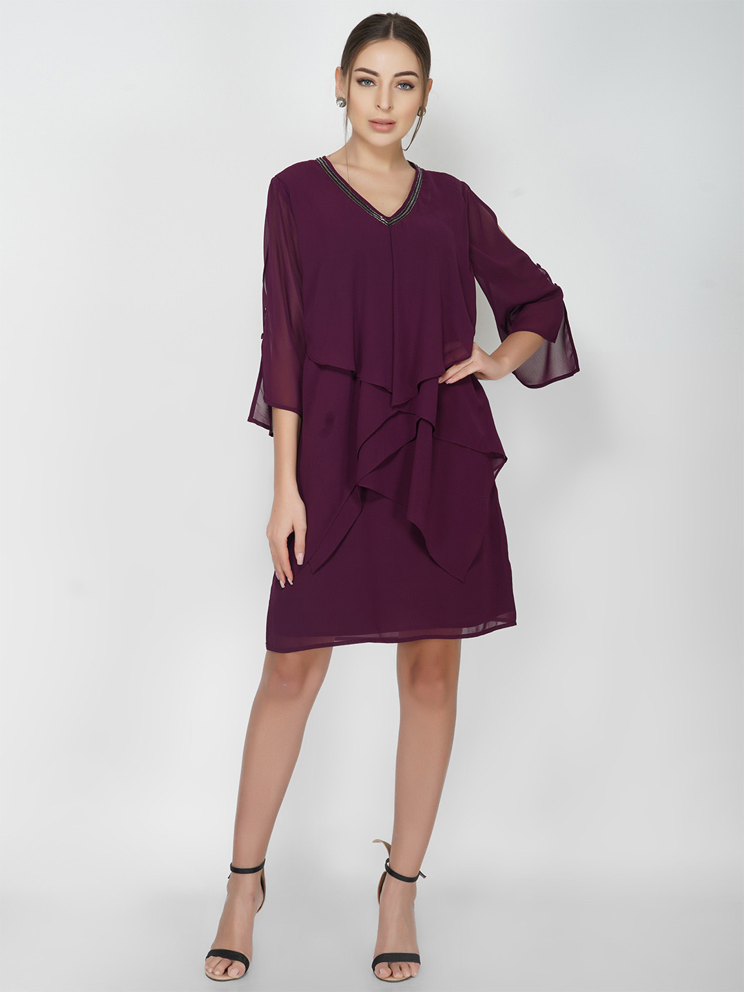 

ATTIC SALT V-Neck A-Line Dress, Violet