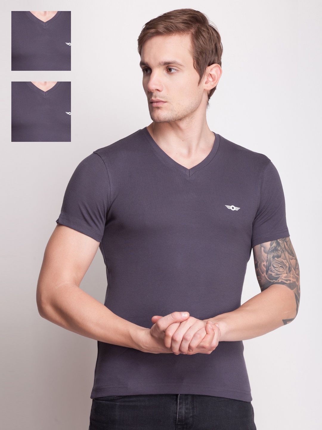 

Force NXT Pack of 3 Solid Slim Fit T-shirts, Grey