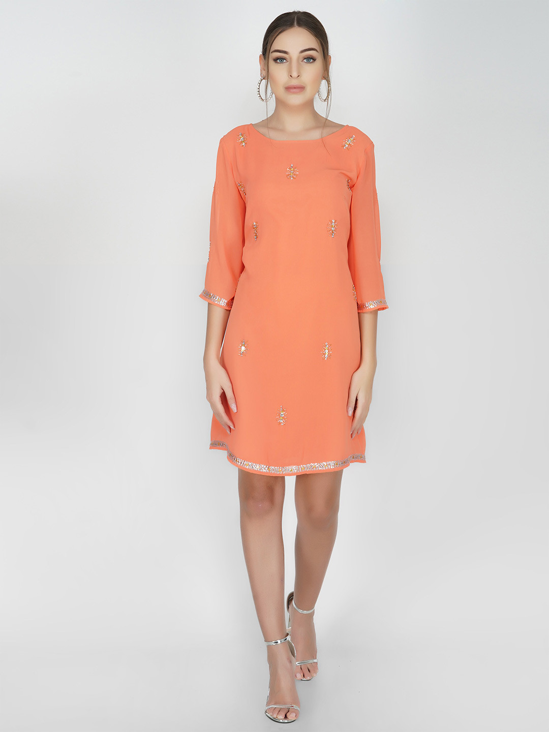 

ATTIC SALT Embellished A-Line Dress, Peach