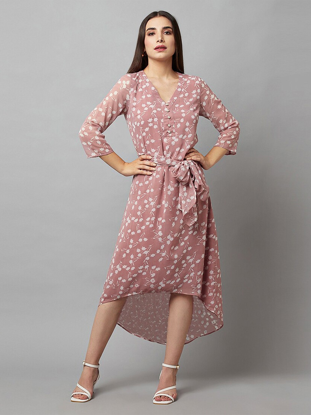 

ATTIC SALT Floral Print A-Line Midi Dress, Pink