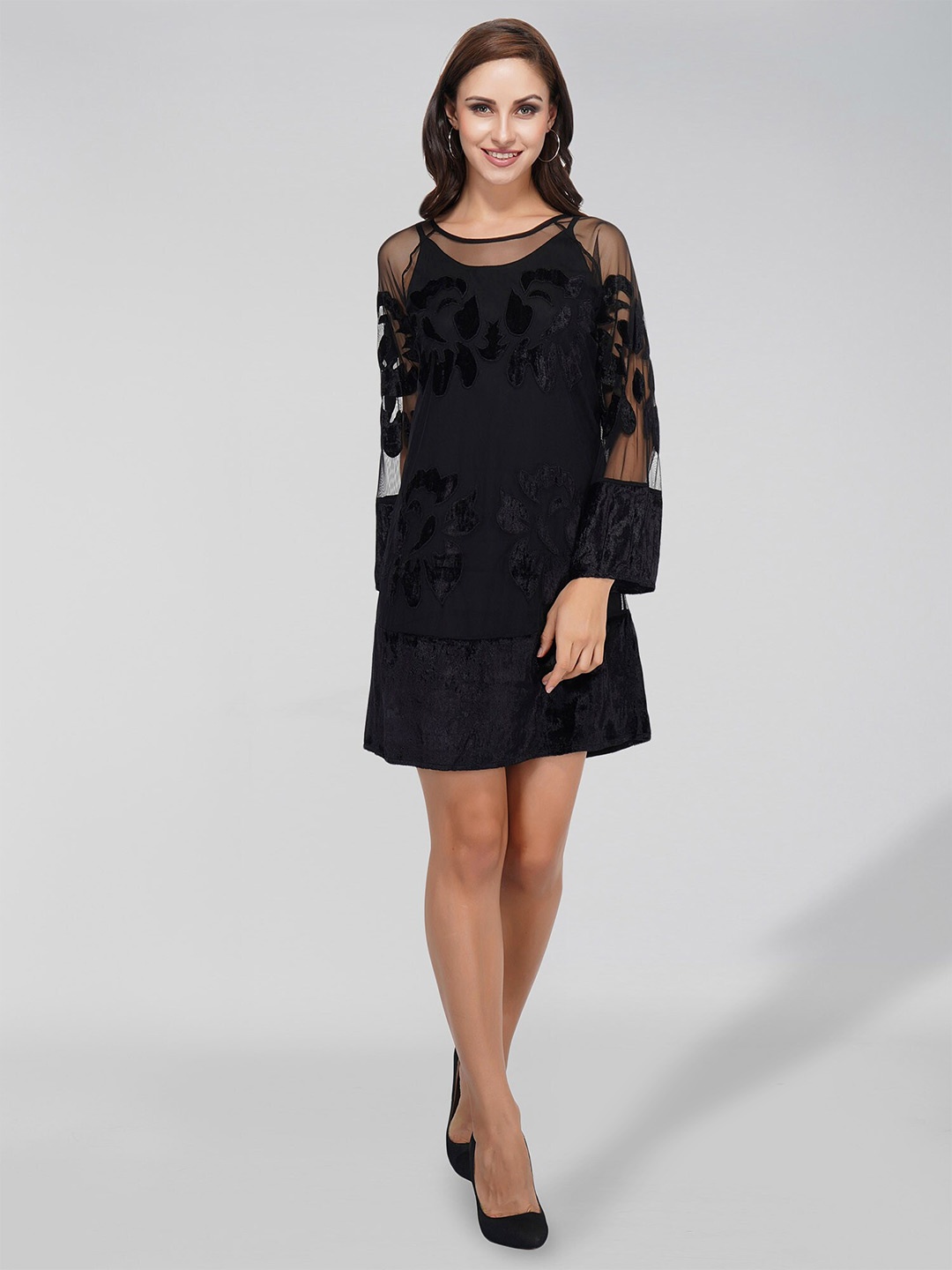 

ATTIC SALT Slit Sleeve A-Line Dress, Black