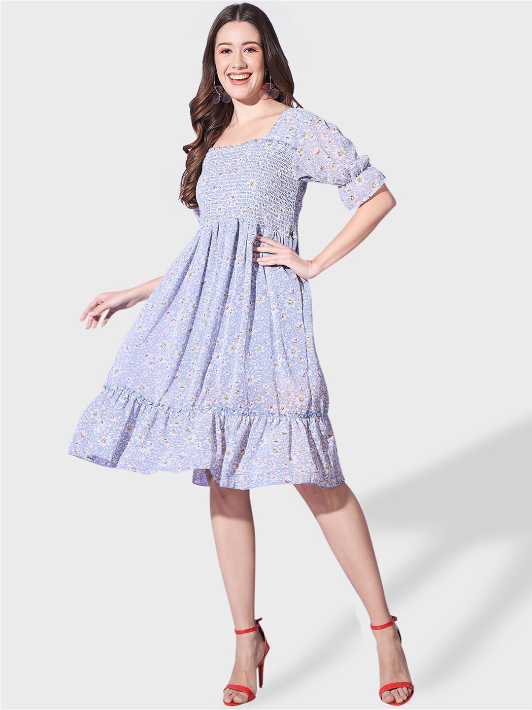

BUY NEW TREND Floral Print Georgette Fit & Flare Dress, Blue
