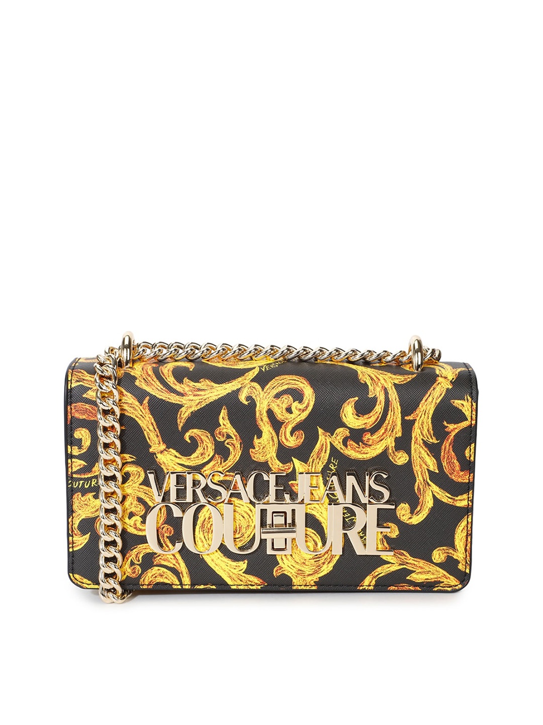 

Versace Jeans Couture Printed Leather Structured Sling Bag, Black