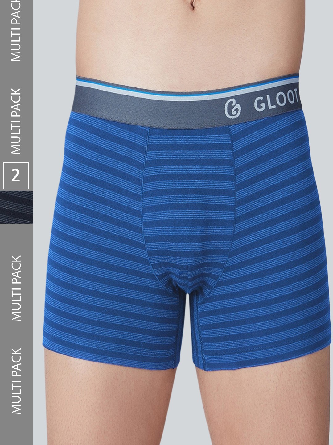 

Gloot Men Pack Of 2 Striped Pure Cotton Trunks, Blue