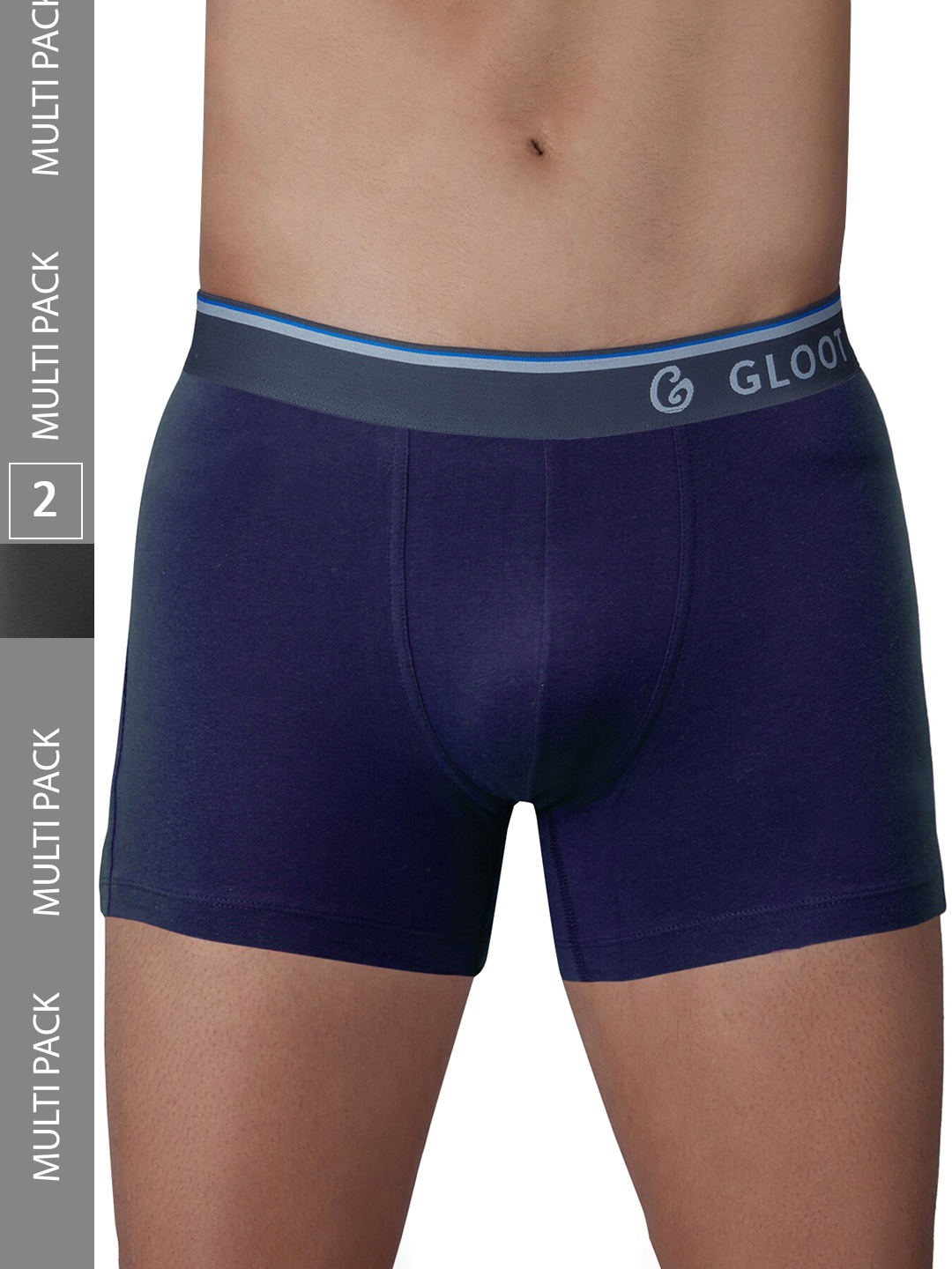 

Gloot Men Pack Of 2 Pure Cotton Trunks GLI015-Jet Black / Navy, Navy blue