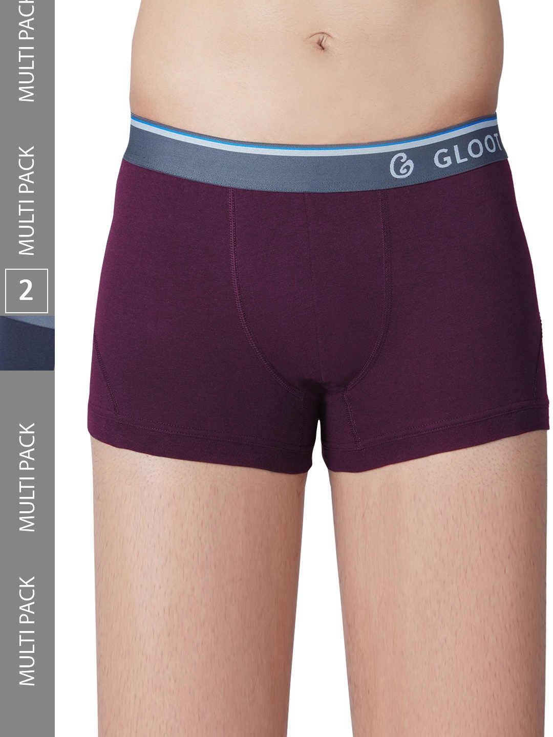 

Gloot Men Pack Of 2 Pure Cotton Trunks GLI019-Navy / Plum, Navy blue