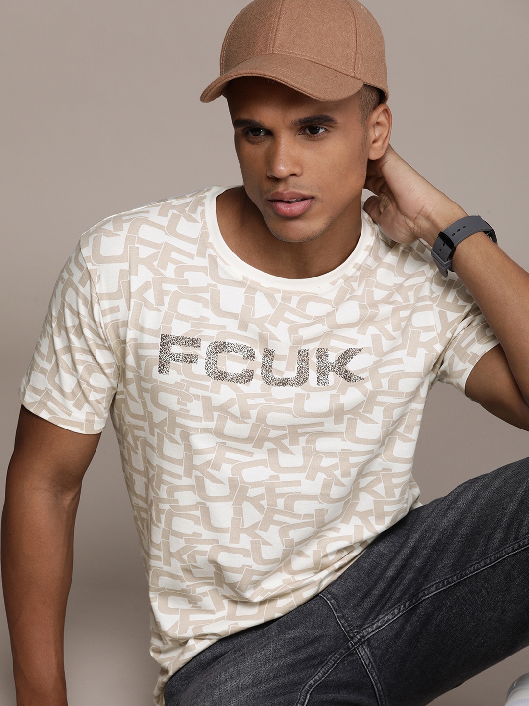 

FCUK Round Neck Brand Logo Printed T-shirt, White