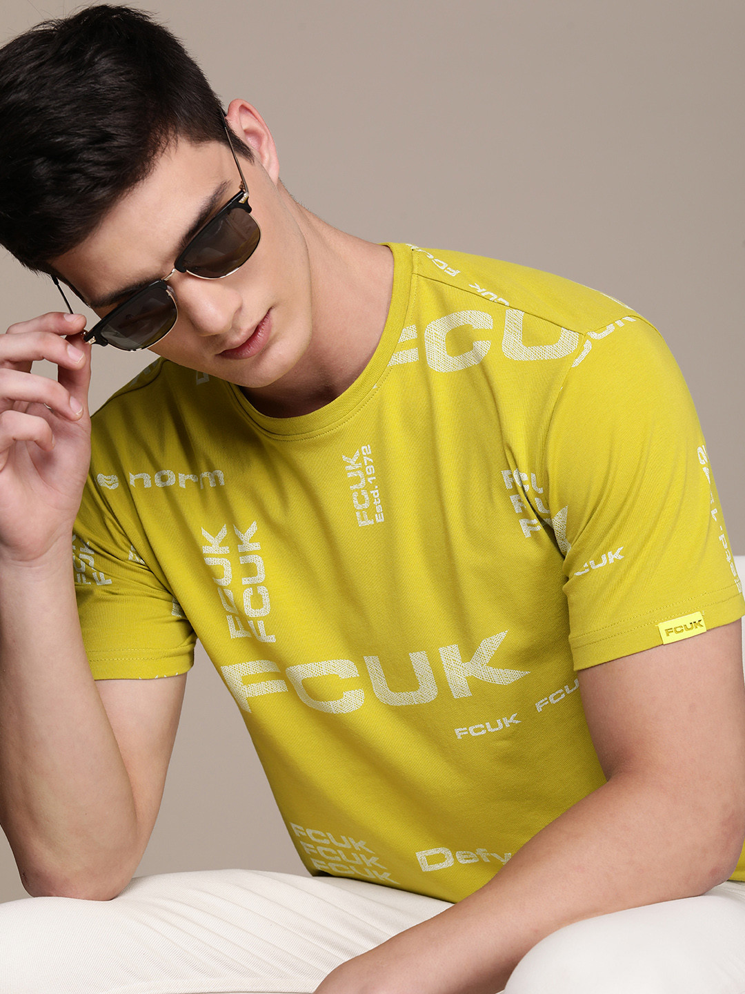 

FCUK Brand Logo Printed Casual T-shirt, Yellow