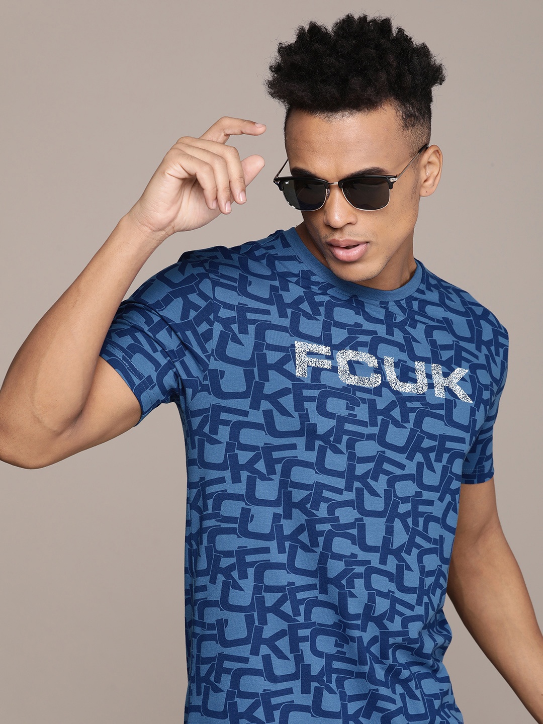 

FCUK Round Neck Brand Logo Printed T-shirt, Blue