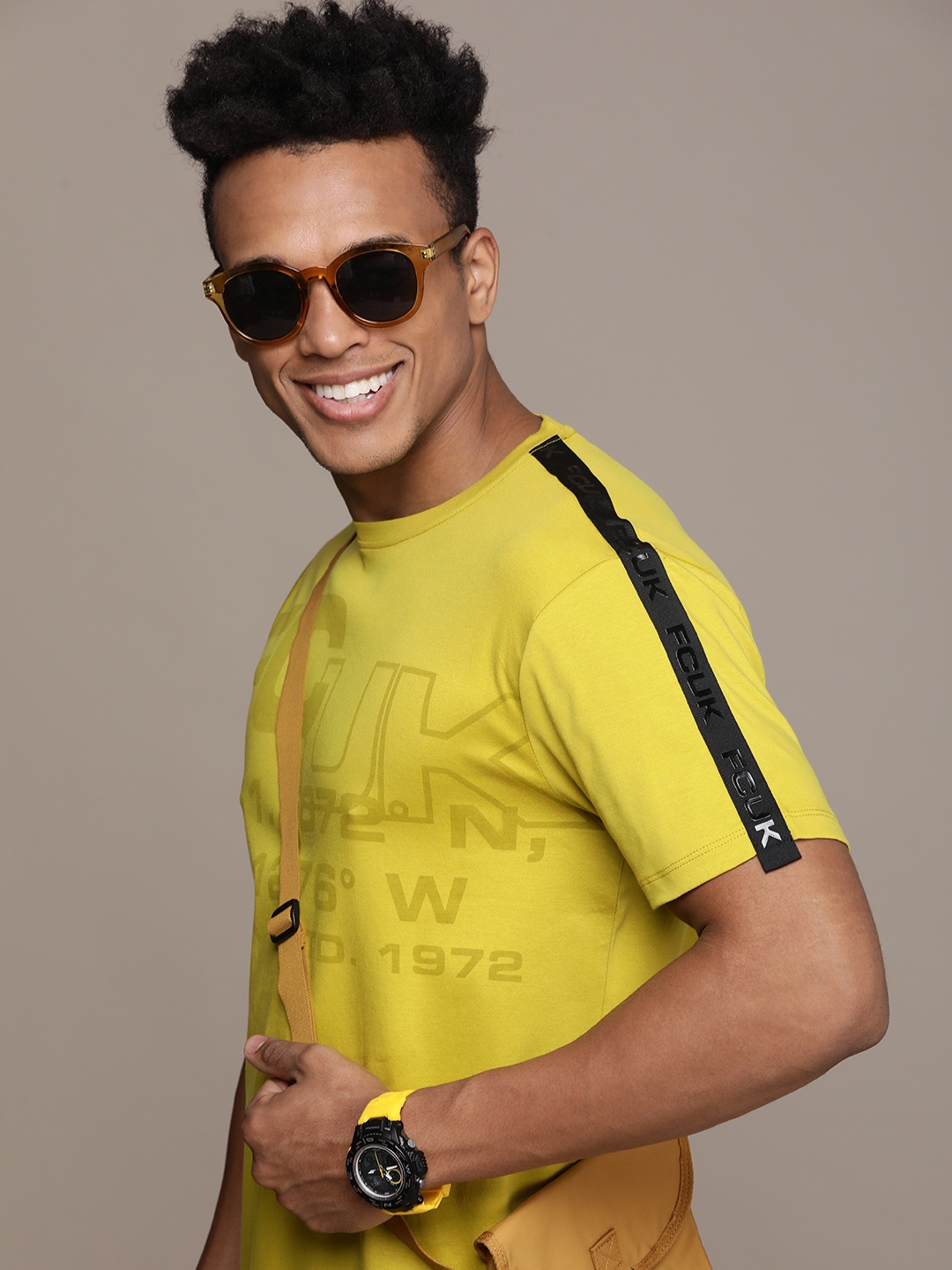 

FCUK Brand Logo Printed Pure Cotton T-shirt, Yellow