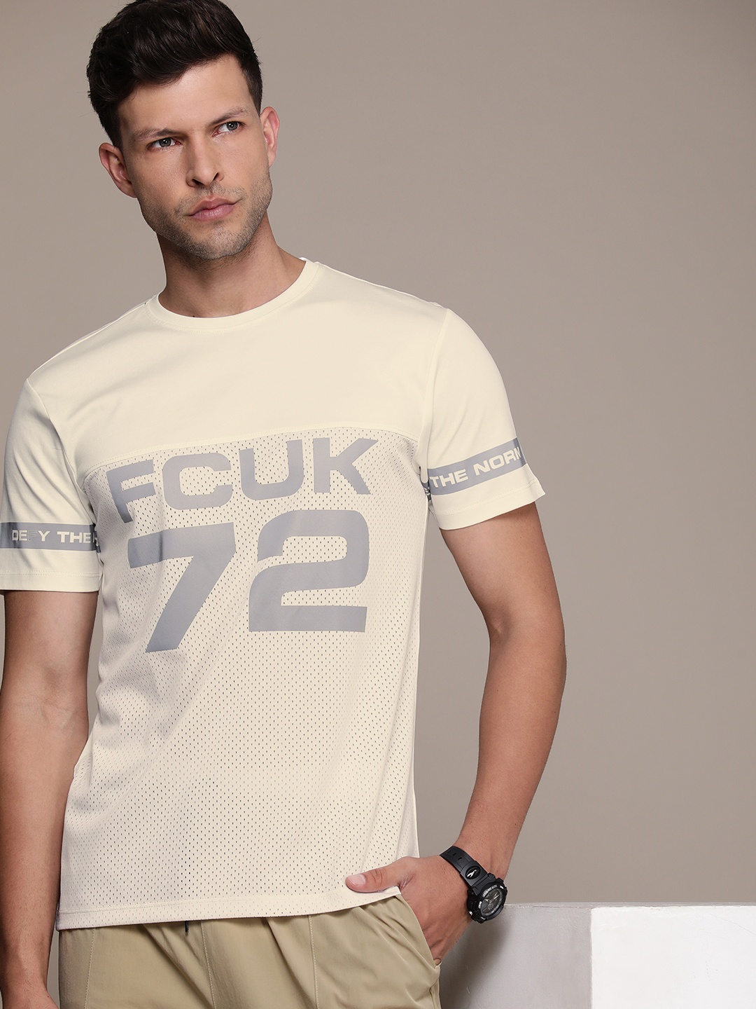 

FCUK Brand Logo Printed Pure Cotton T-shirt, Off white
