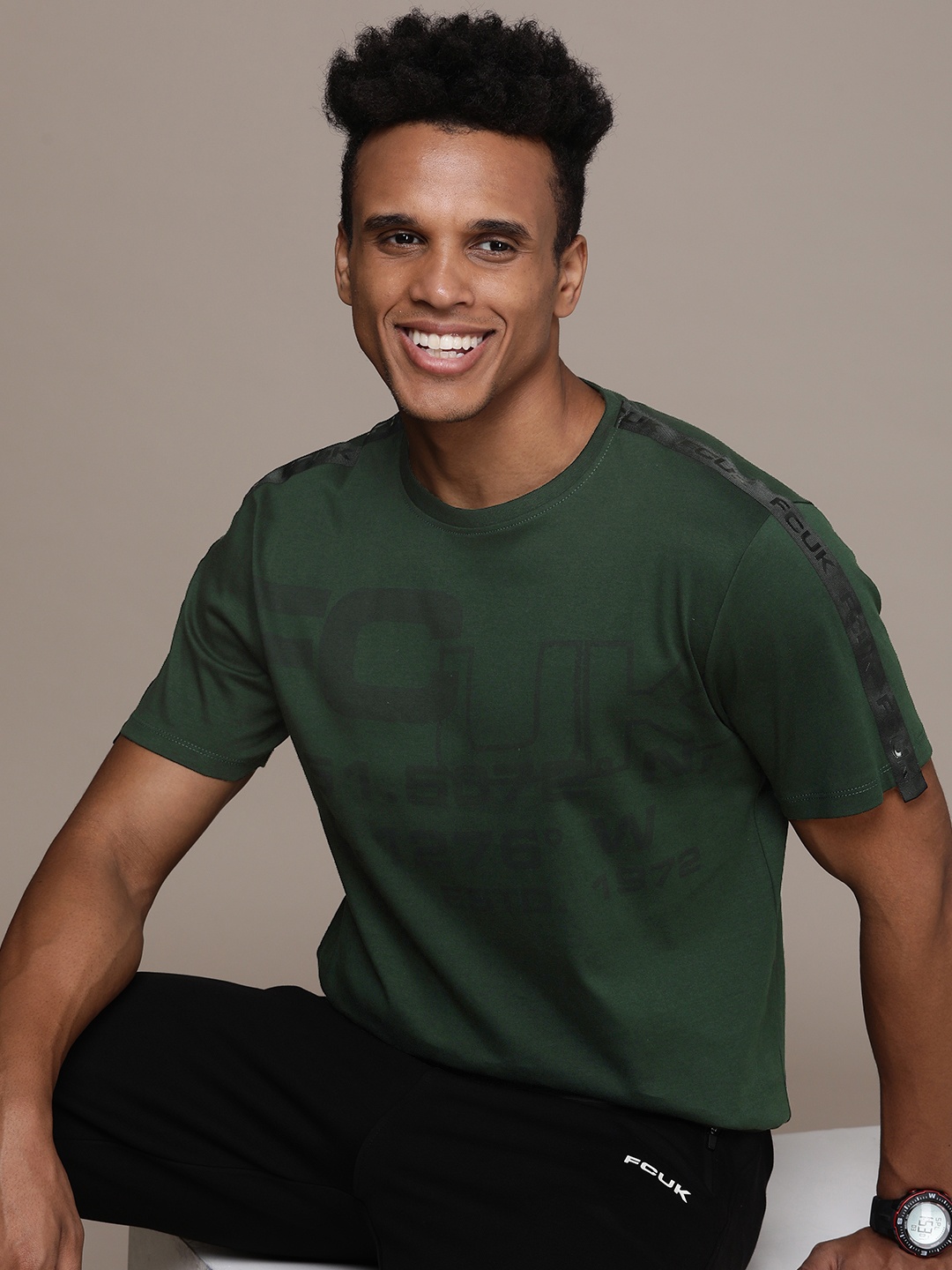 

FCUK Brand Logo Printed Pure Cotton T-shirt, Green