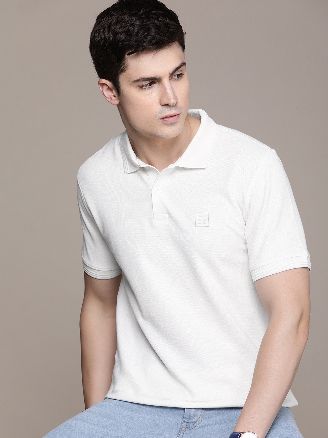 

French Connection Pure Cotton Polo Collar Solid Casual T-shirt, White