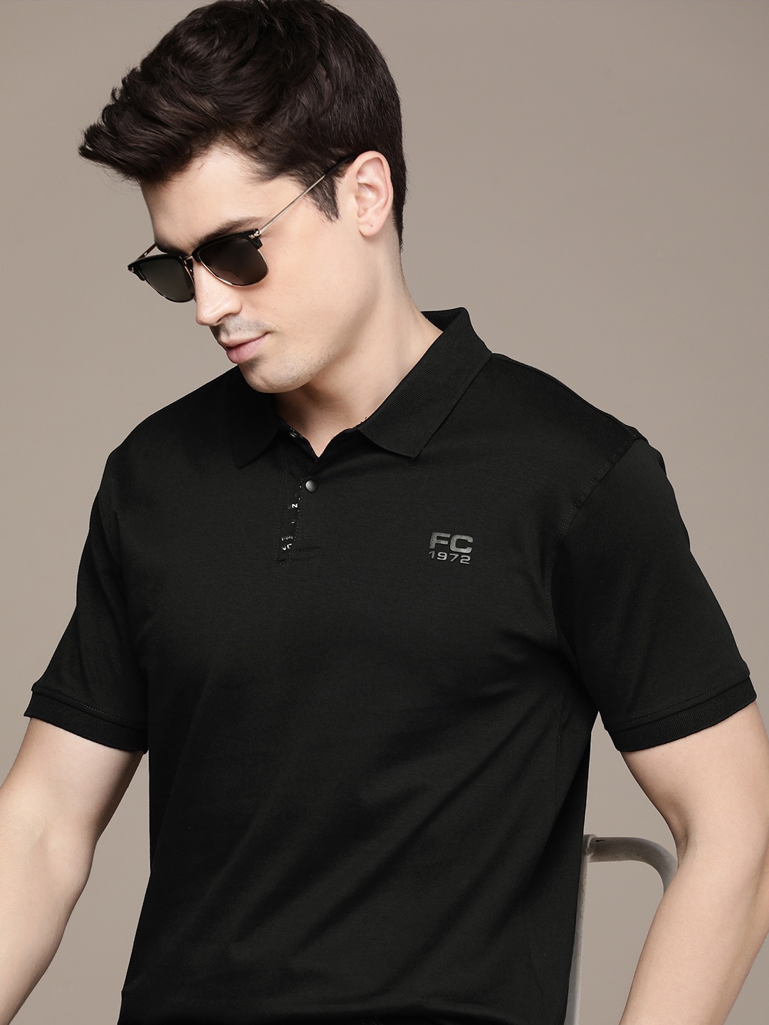 

French Connection Polo Collar Pure Cotton T-shirt, Black