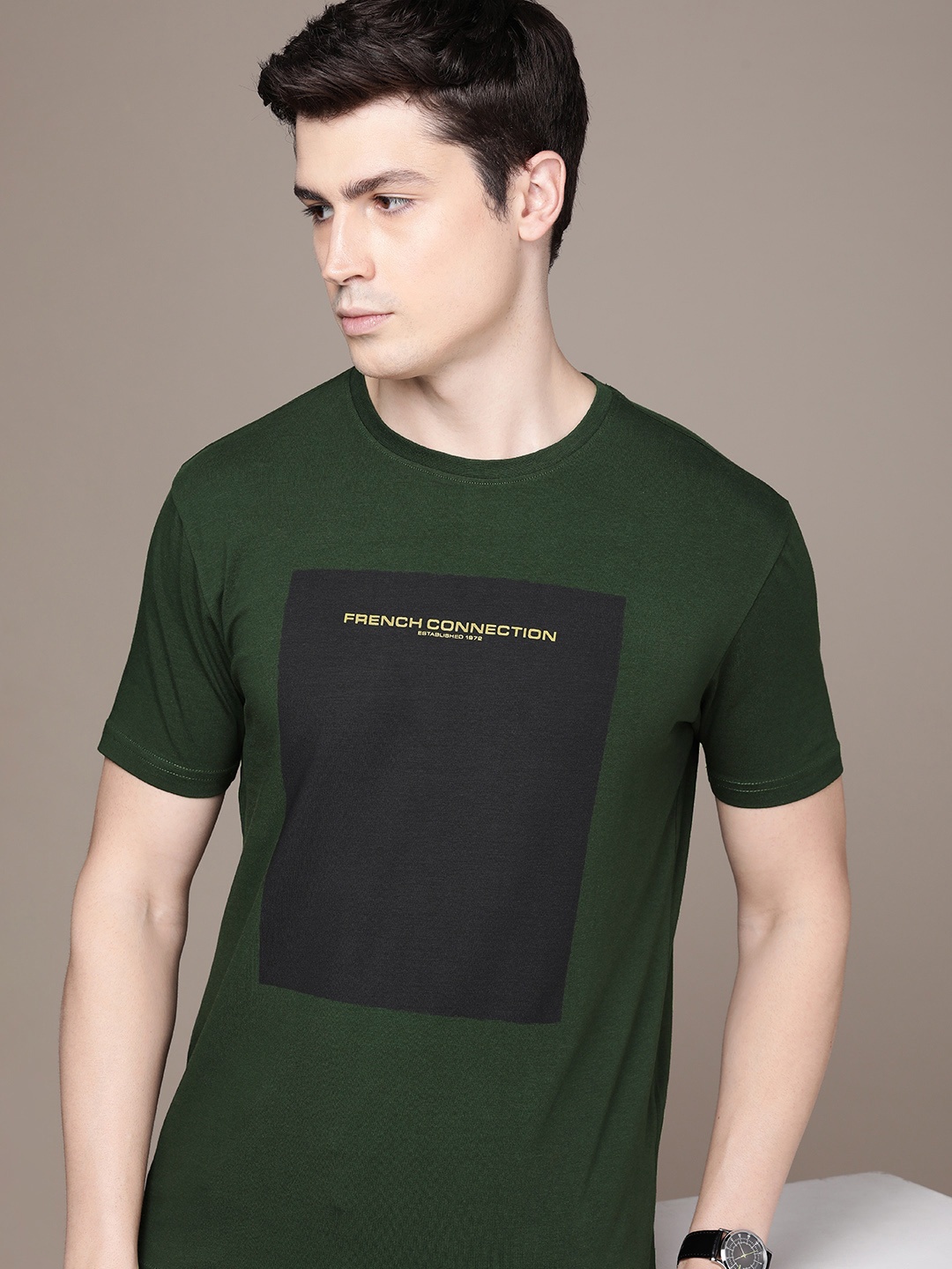 

French Connection Printed Round Neck T-shirt, Olive