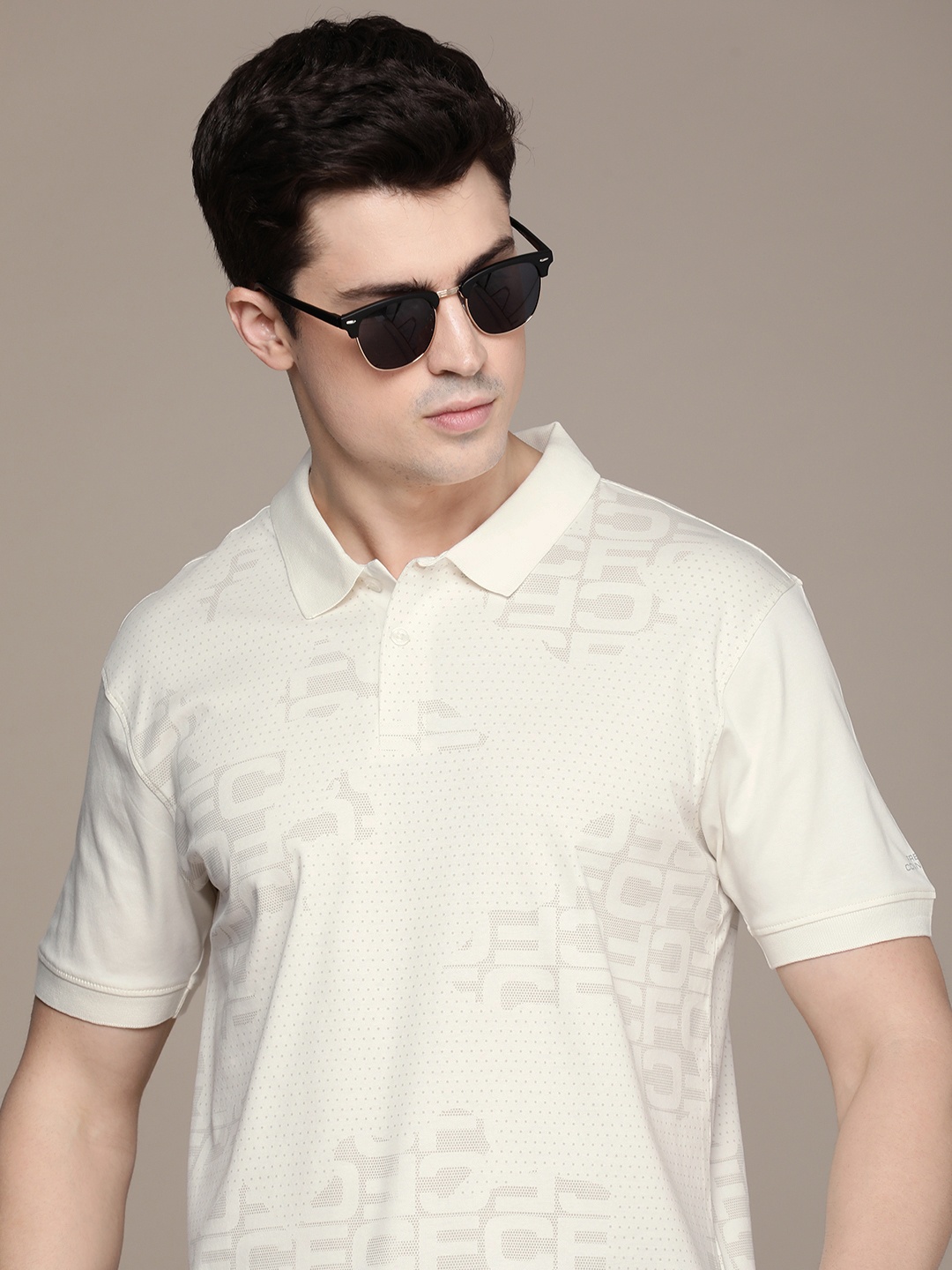 

French Connection Graphic Printed Polo Collar Pure Cotton T-shirt, Off white