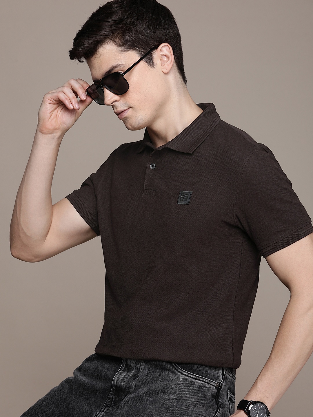 

French Connection Polo Collar Pure Cotton T-shirt, Brown