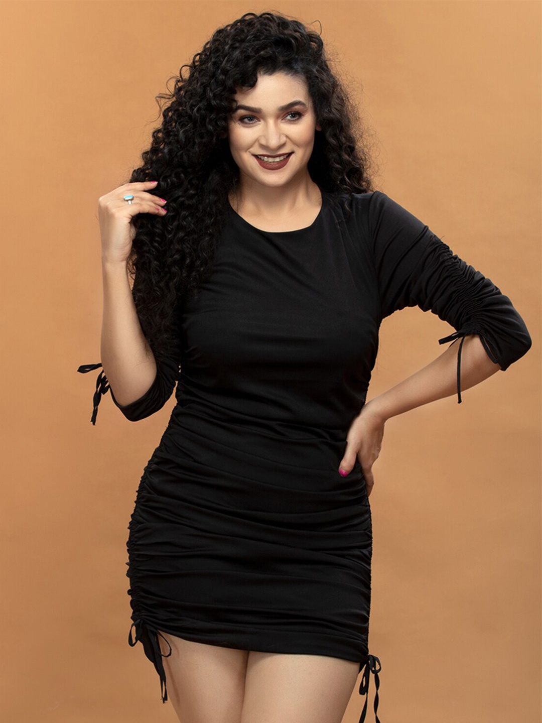 

ATTIC SALT Ruched Bodycon Mini Dress, Black