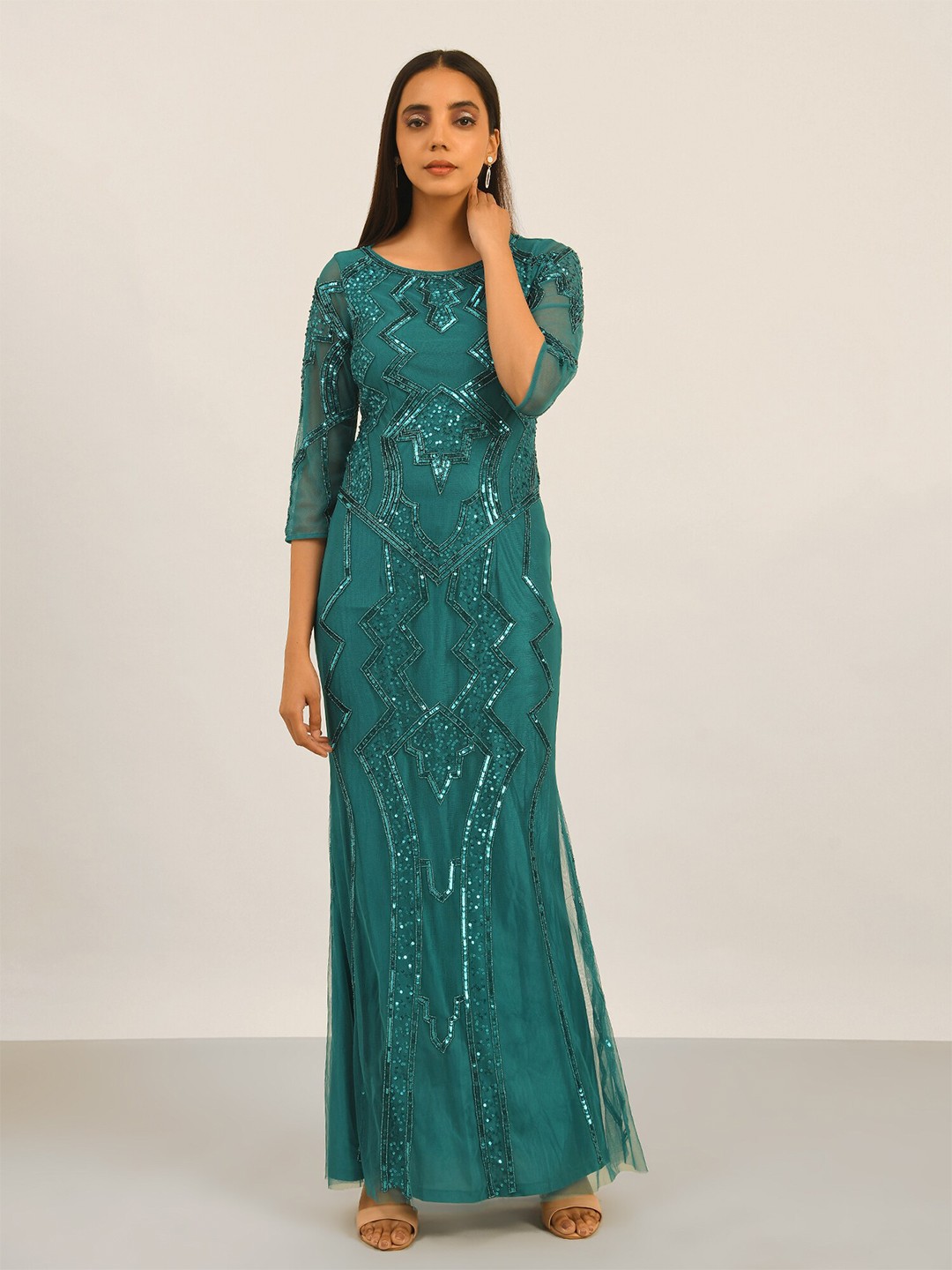 

ATTIC SALT Embellished Sequined Maxi Dress, Turquoise blue