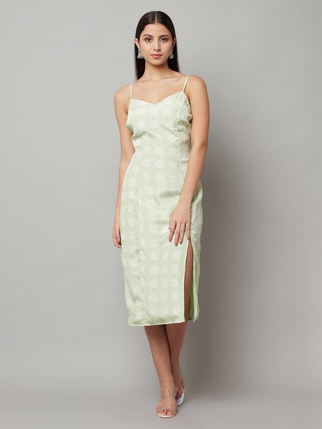 

ATTIC SALT Shoulder Straps Sheath Midi Dress, Green