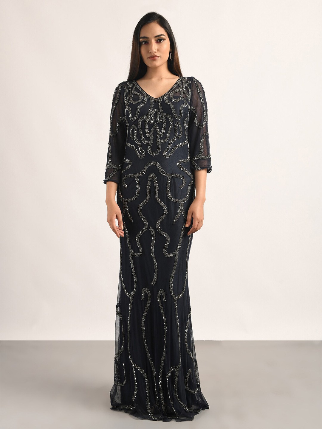 

ATTIC SALT V-Neck Embellished Maxi Dress, Blue