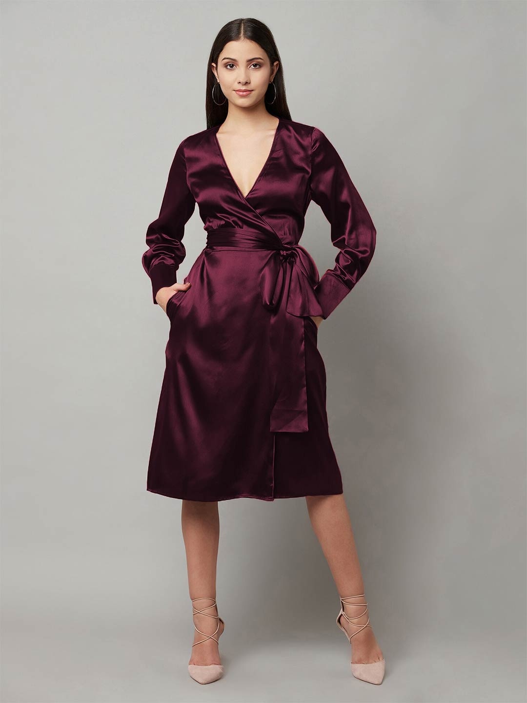 

ATTIC SALT V-Neck Midi Dress, Maroon