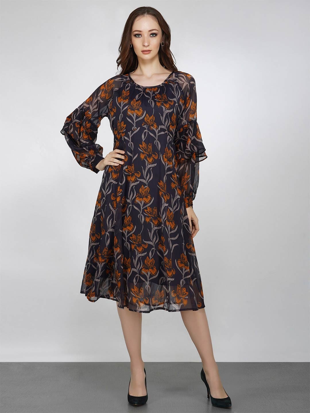 

ATTIC SALT Floral Print Fit & Flare Midi Dress, Violet