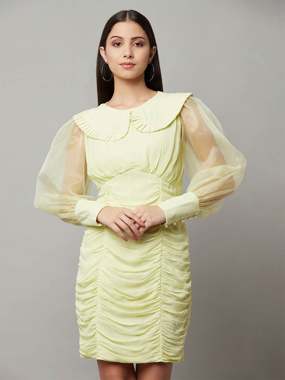 

ATTIC SALT Puff Sleeve Sheath Dress, Yellow