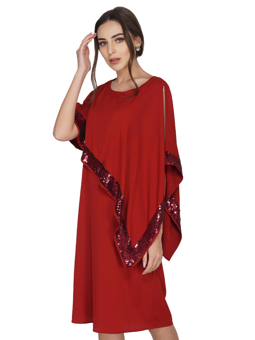 

ATTIC SALT Cape Sleeve A-Line Dress, Red