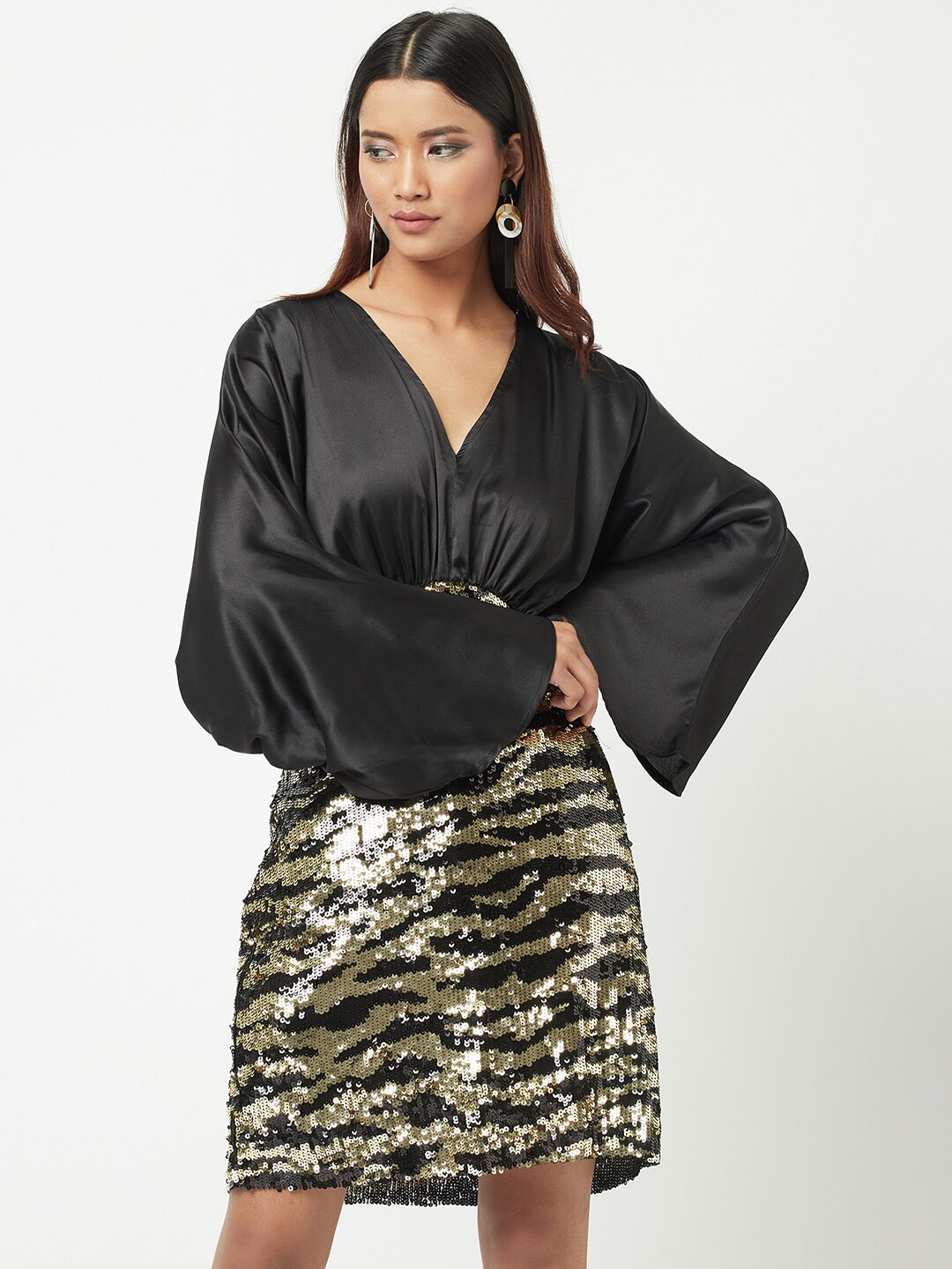 

ATTIC SALT Animal Print Puff Sleeve Sheath Dress, Black