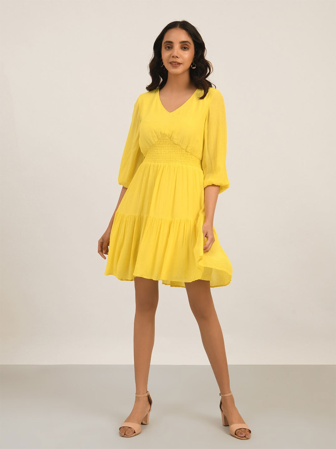 

ATTIC SALT V-Neck Fit & Flare Dress, Yellow