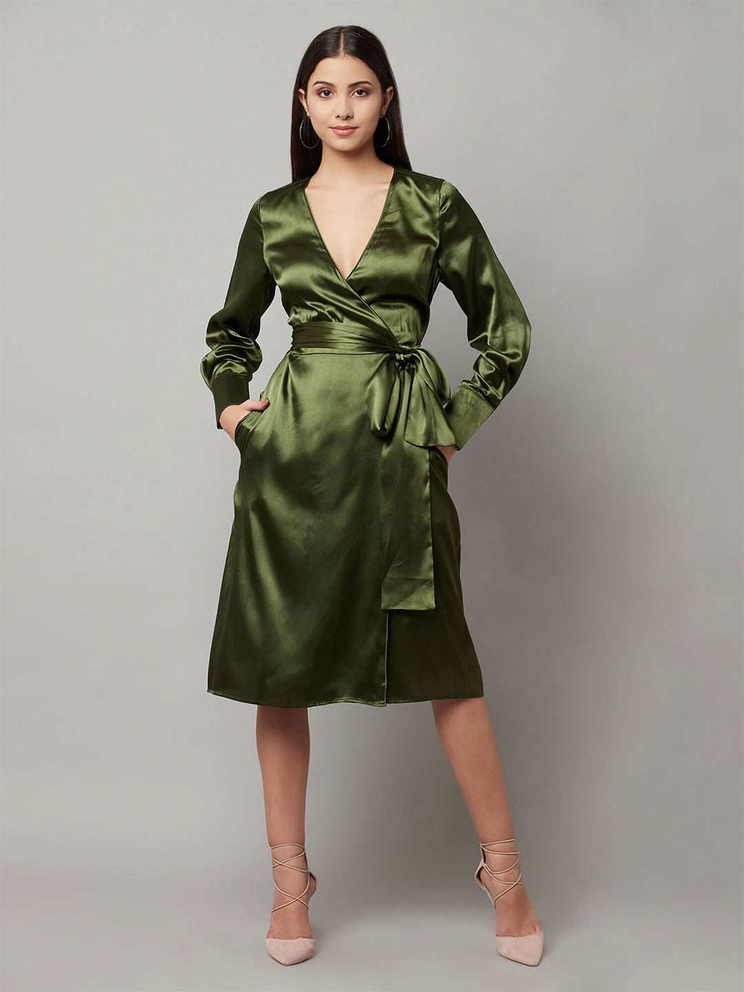 

ATTIC SALT V-Neck Wrap Dress, Green