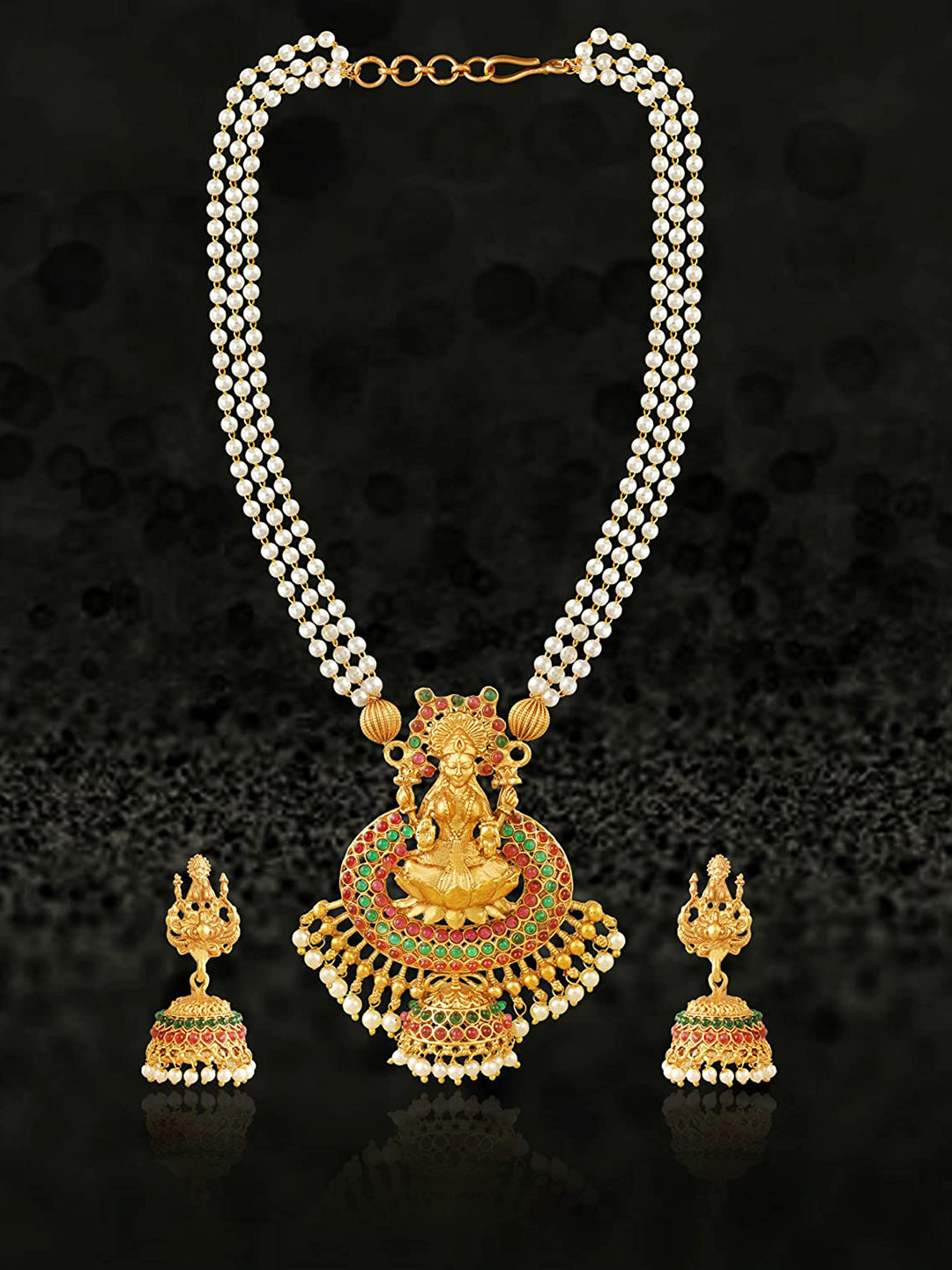 

MANSIYAORANGE Gold-Plated AD & Kundan-Studded Necklace & Earrings