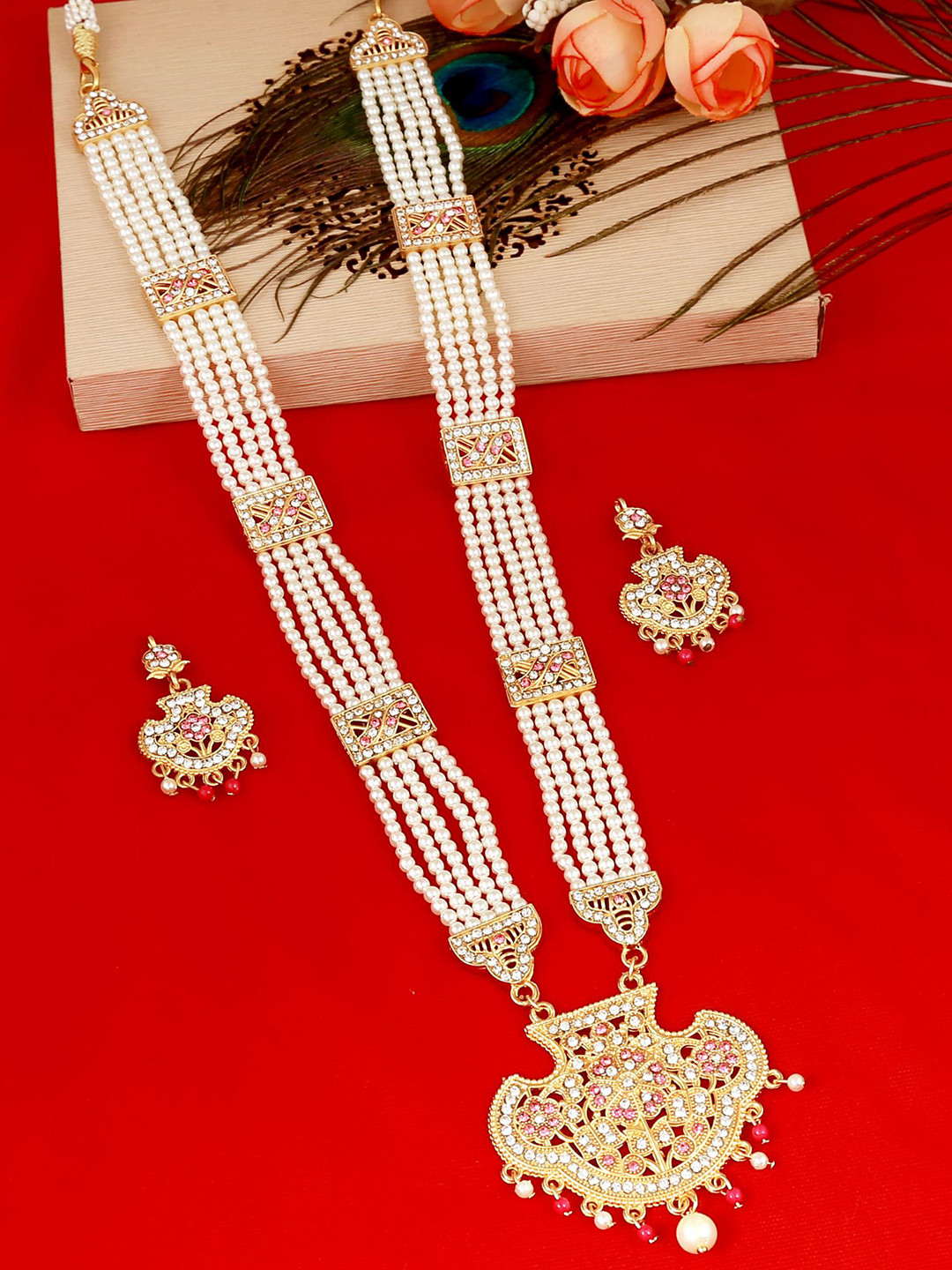 

MANSIYAORANGE Gold-Plated Kundan & AD-Studded Necklace & Earrings