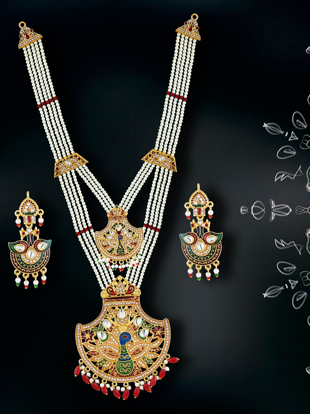 

MANSIYAORANGE Gold-Plated Stone-Studded & Beaded Necklace & Earrings